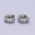 White Gold plated Three Clear Round CZ Lined Bar Silver Huggie Earrings | AB013 - DLUXCA