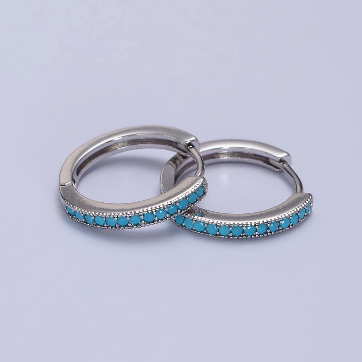White Gold plated Turquoise Lined 17mm Minimalist Endless Hoop Earrings | AB1052 - DLUXCA