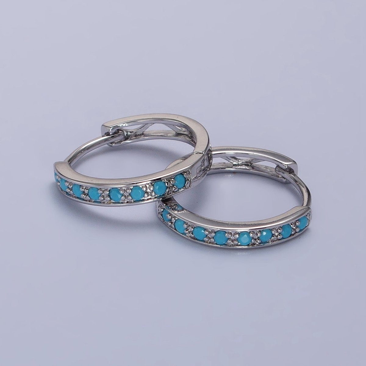 White Gold plated Turquoise Micro Paved 17mm Endless Hoop Earrings | AB1040 - DLUXCA