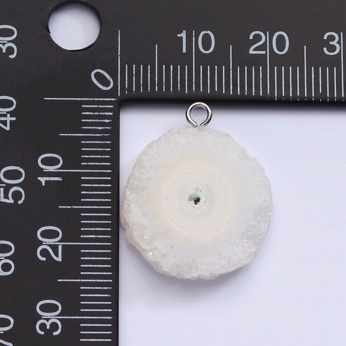 White Gold plated White Clear Quartz Natural Gemstone Round Charm | AC792 - DLUXCA