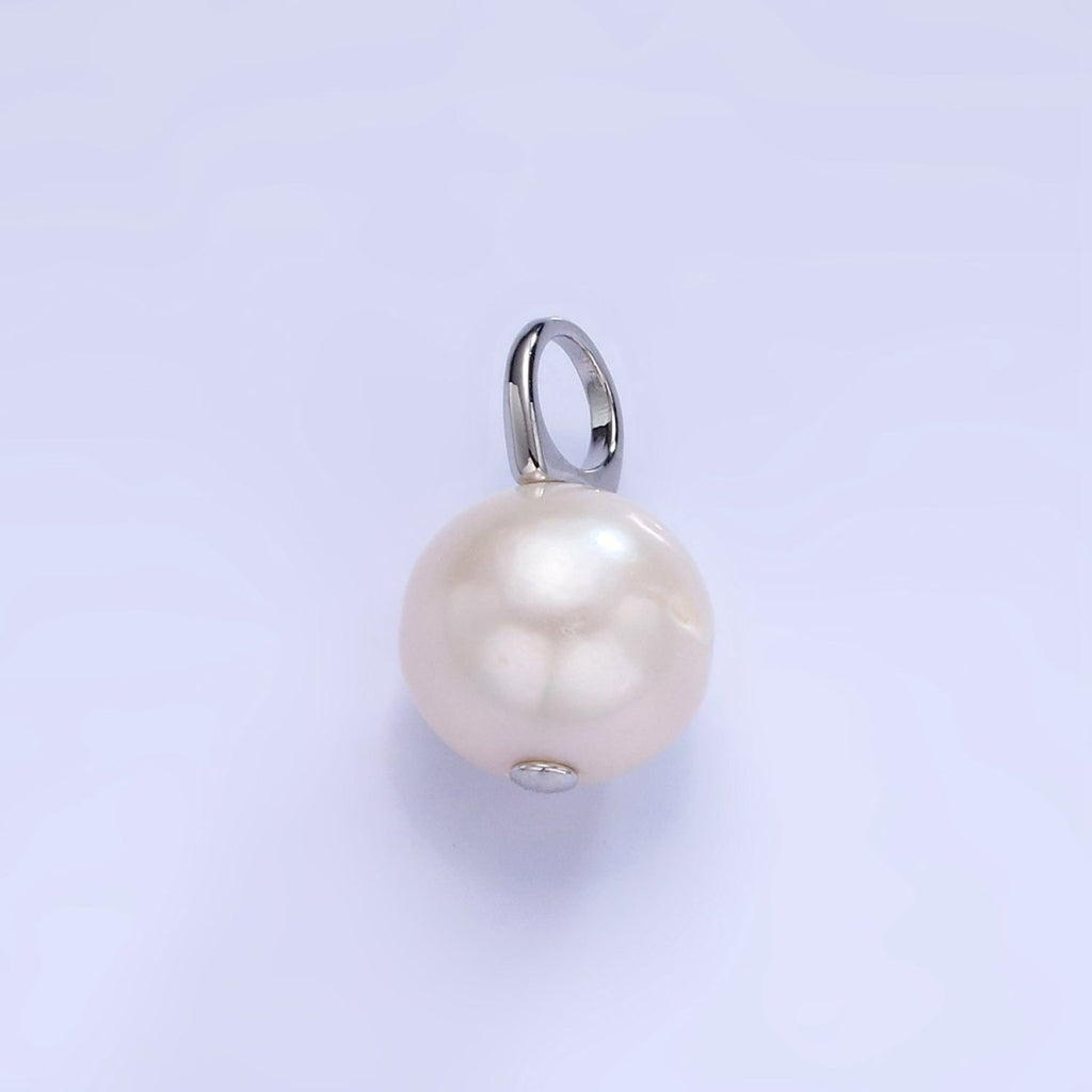 White Gold plated White Freshwater Pearl Drop Pendant | P1714 - DLUXCA