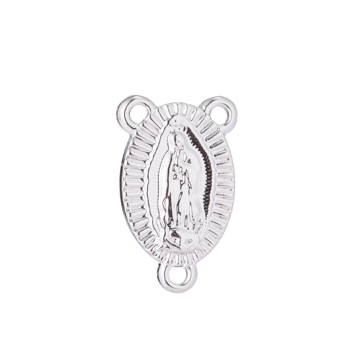 White Gold Rosary Center Metal, Holy Mary, Immaculate Heart, Rosary Making Supply, Necklace Pendant, Findings for Jewelry Making F-195 - DLUXCA
