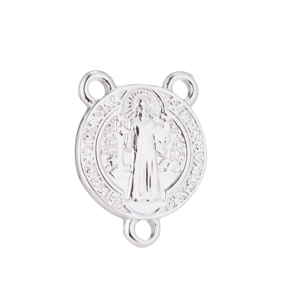 White Gold Rosary Centerpiece, Double Sided, Cross, Sentia, Rosary Making Supply, Necklace Pendant, Findings for Jewelry Making F-196 - DLUXCA