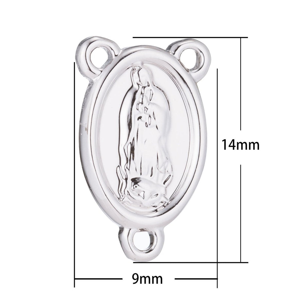 White Gold Rosary Centerpiece, Holy Mother Virgin Mary, Rosary Making Supply, Necklace Pendant, Findings for Jewelry Making F-194 - DLUXCA