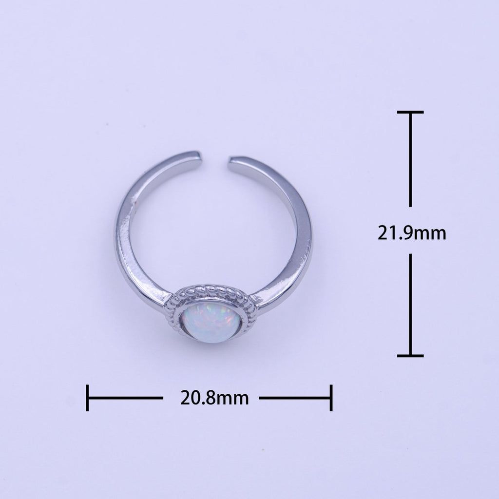 White Opal Braided Oval Minimalist Silver Ring | Y-426 - DLUXCA
