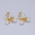 White Pearl Hanging Flowers Gold Stud Earrings | AB005 - DLUXCA