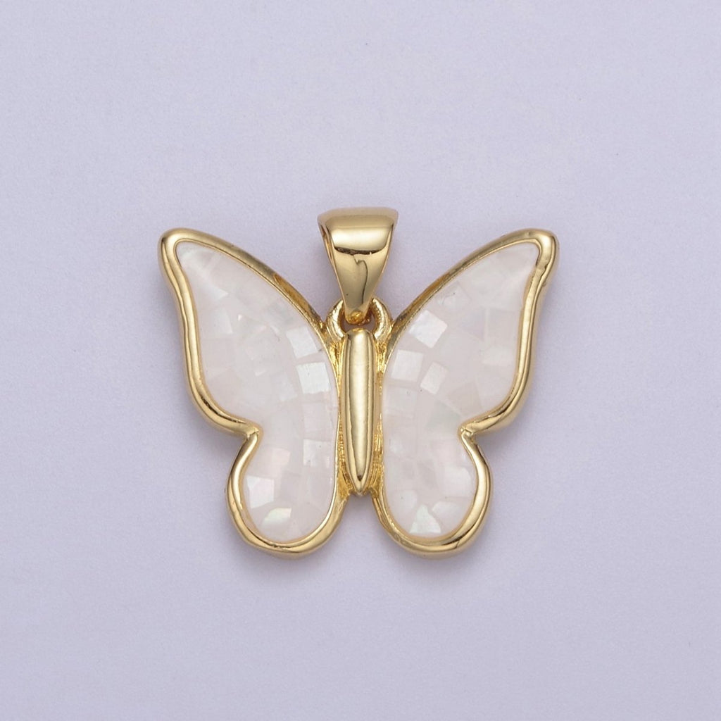 White / Pink / Blue / Green Opal Mariposa Butterfly Charm for Necklace, Dainty Butterfly Pendant for Jewelry Making Supply in Gold plated H-583 H-587 H-589 H-596 - DLUXCA