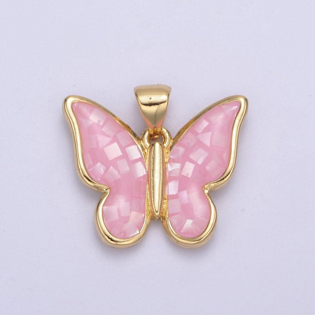 White / Pink / Blue / Green Opal Mariposa Butterfly Charm for Necklace, Dainty Butterfly Pendant for Jewelry Making Supply in Gold plated H-583 H-587 H-589 H-596 - DLUXCA