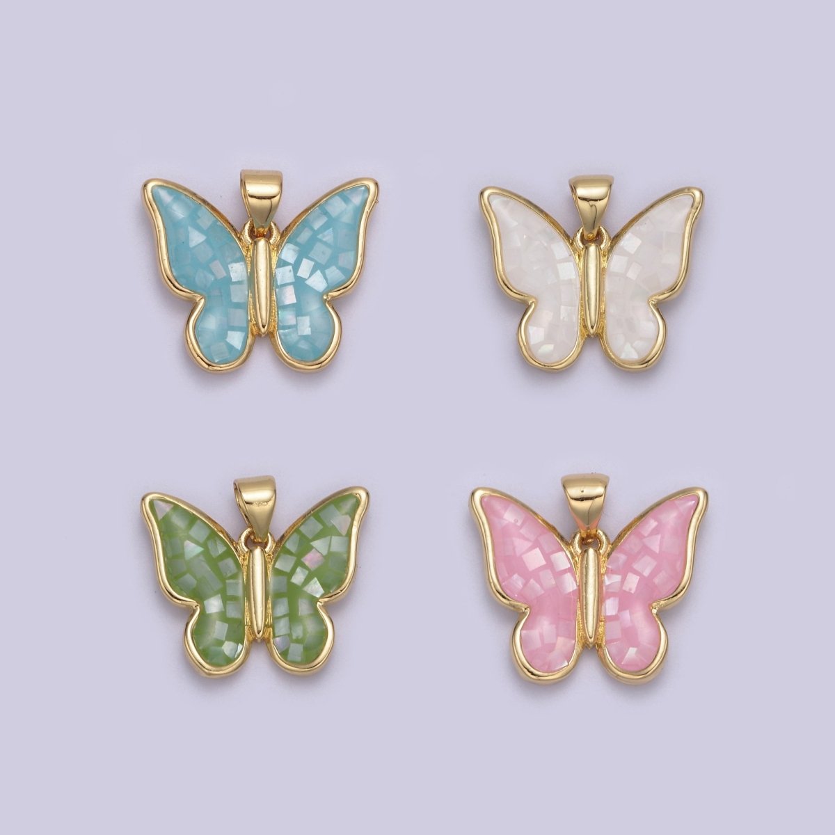 White / Pink / Blue / Green Opal Mariposa Butterfly Charm for Necklace, Dainty Butterfly Pendant for Jewelry Making Supply in Gold plated H-583 H-587 H-589 H-596 - DLUXCA