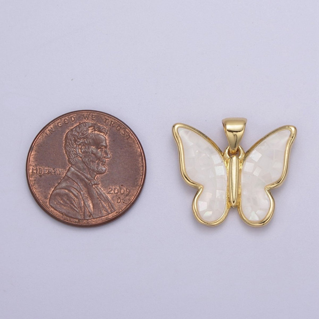 White / Pink / Blue / Green Opal Mariposa Butterfly Charm for Necklace, Dainty Butterfly Pendant for Jewelry Making Supply in Gold plated H-583 H-587 H-589 H-596 - DLUXCA