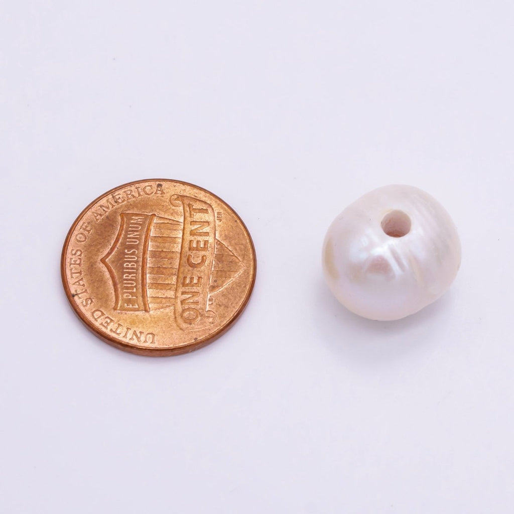 White Ringed Baroque Button Freshwater Pearl Beads | P1759 - DLUXCA