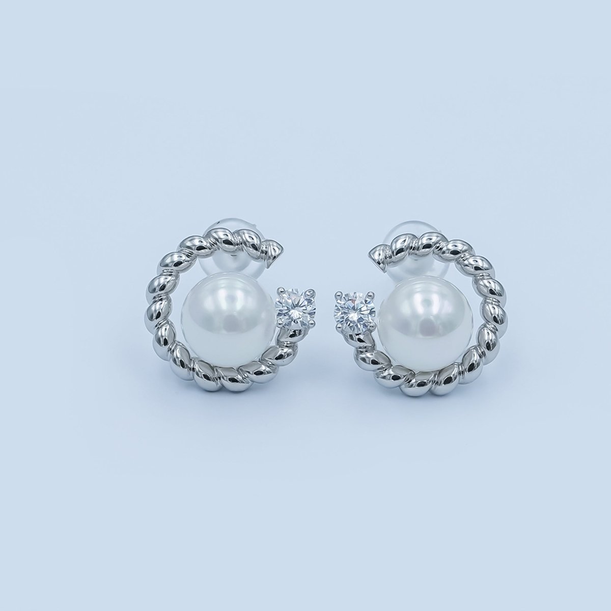 White Shell Pearl CZ Croissant C - Shaped Stud Earrings in Gold & Silver | AD1359 AD1360 