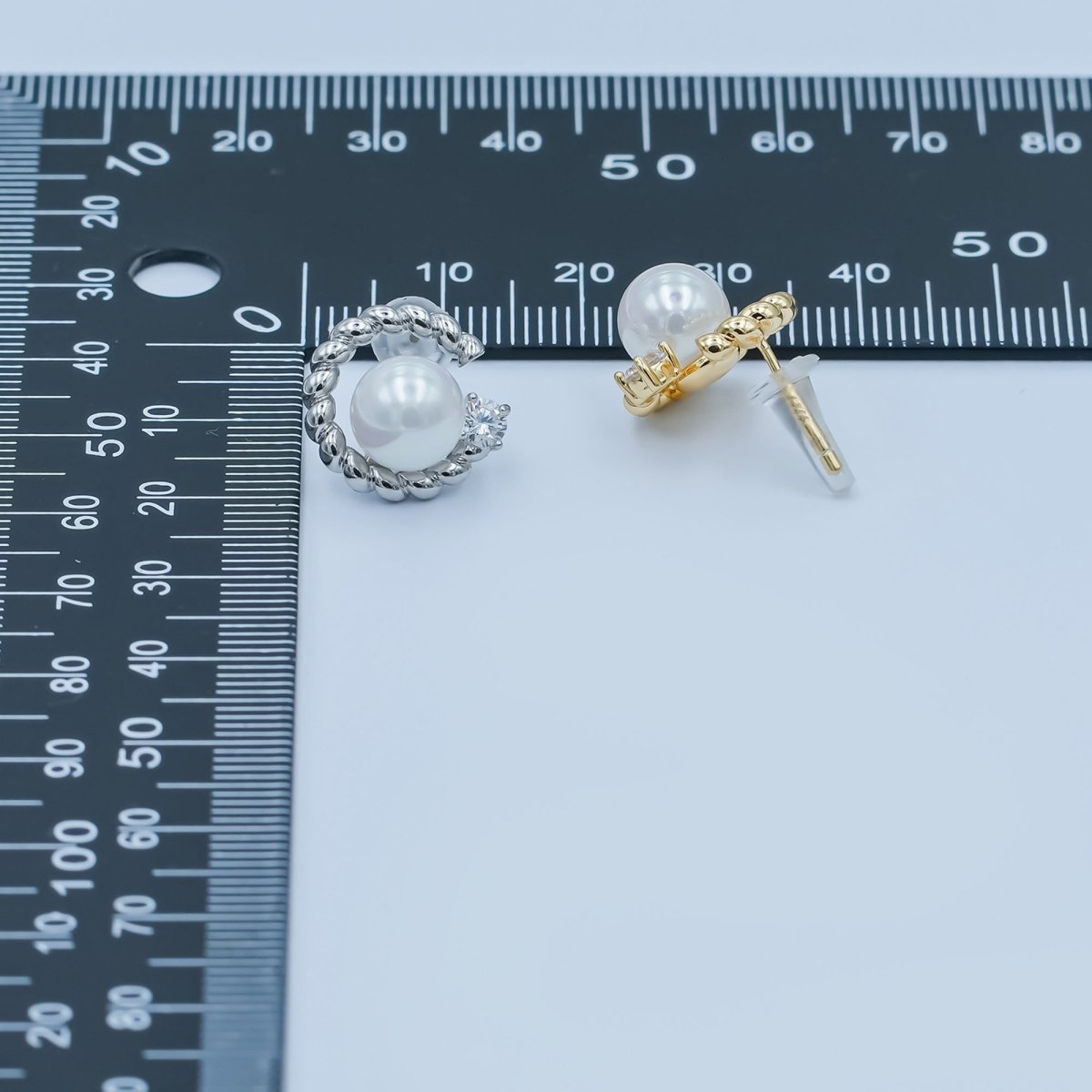 White Shell Pearl CZ Croissant C - Shaped Stud Earrings in Gold & Silver | AD1359 AD1360 