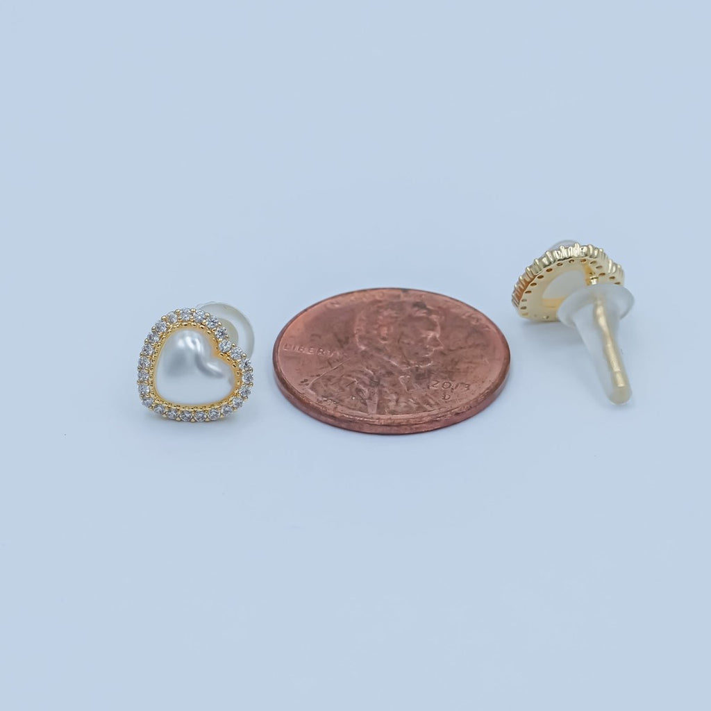 White Shell Pearl Micro Paved CZ Bezel Stud Earrings in Gold & Silver | AE886 AE888 