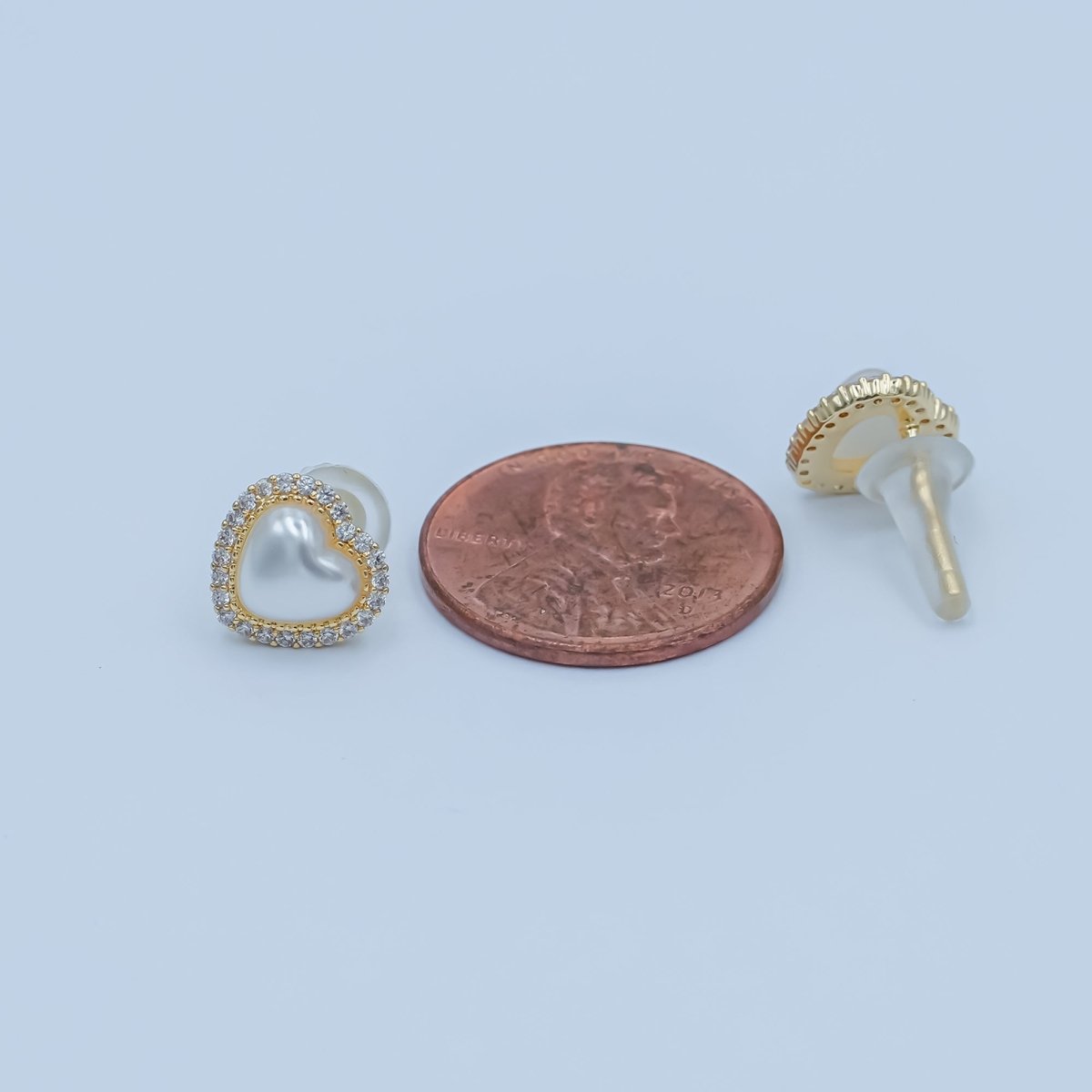 White Shell Pearl Micro Paved CZ Bezel Stud Earrings in Gold & Silver | AE886 AE888 