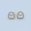 White Shell Pearl Micro Paved CZ Bezel Stud Earrings in Gold & Silver | AE886 AE888 