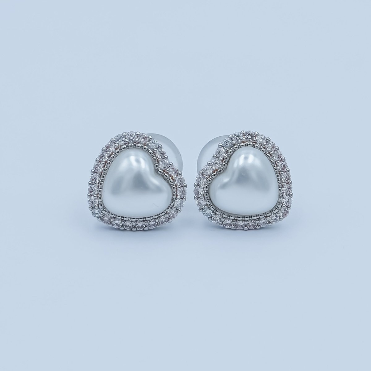 White Shell Pearl Micro Paved CZ Bezel Stud Earrings in Gold & Silver | AE886 AE888 