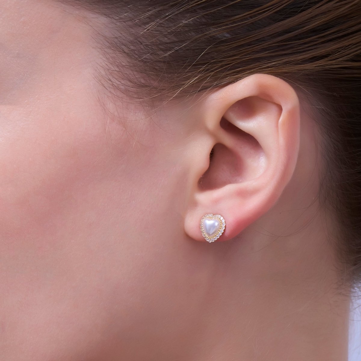 White Shell Pearl Micro Paved CZ Bezel Stud Earrings in Gold & Silver | AE886 AE888 