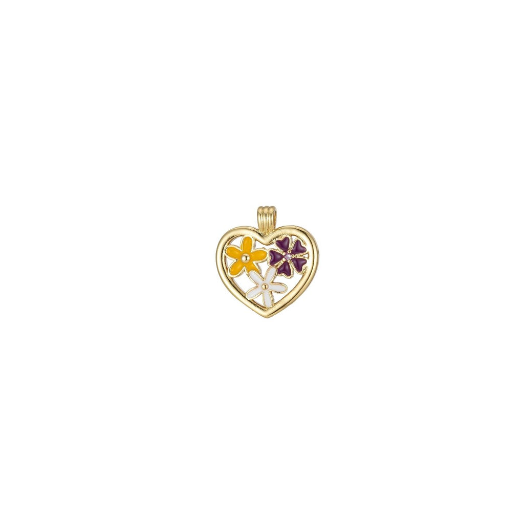 White Yellow Wine Flowers in Heart Gold plated Pendants J-839 - DLUXCA