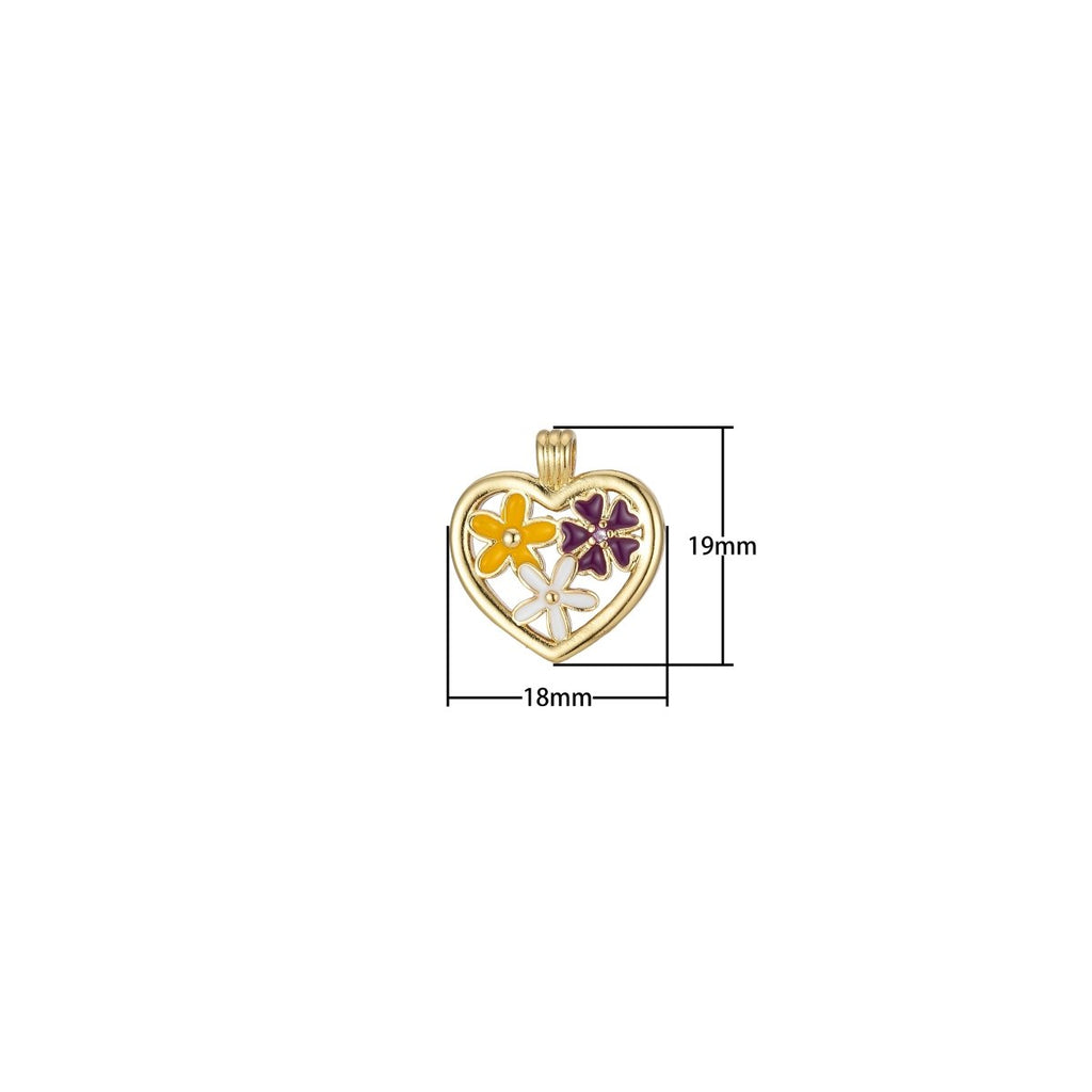 White Yellow Wine Flowers in Heart Gold plated Pendants J-839 - DLUXCA