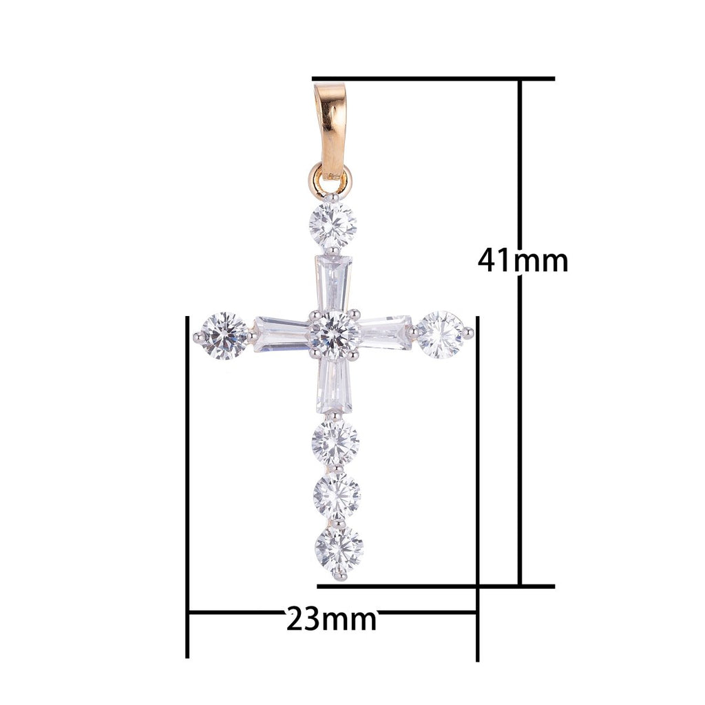 Wholesale 14K Gold plated Cross Pendant with Cubic Zirconia Crystal Rhinestones, Christian Pendant for Necklace Jewelry Making H-628 H-883 - DLUXCA