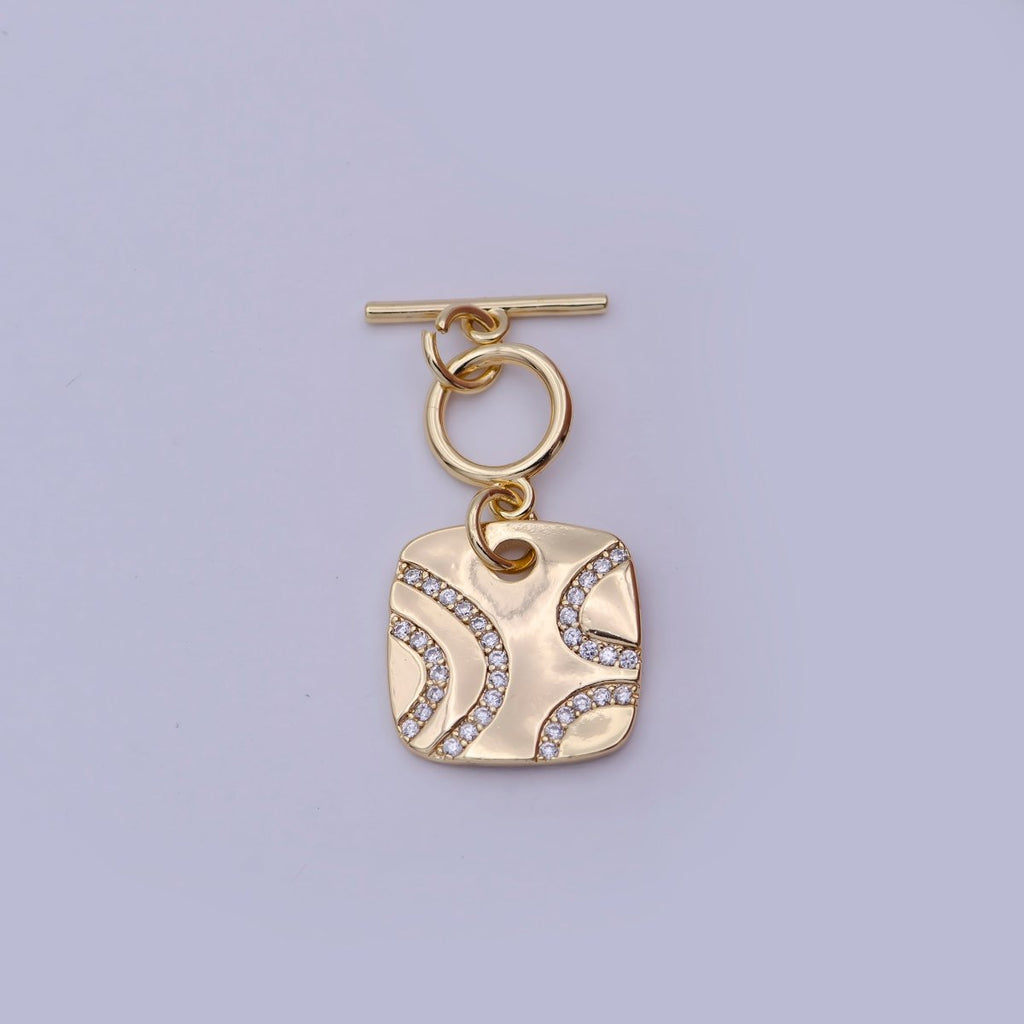 Wholesale CZ Gold Toggle Clasp OT Clasp Square Fancy Design Bulk Supply for Bracelet Necklace Component L-633 - DLUXCA