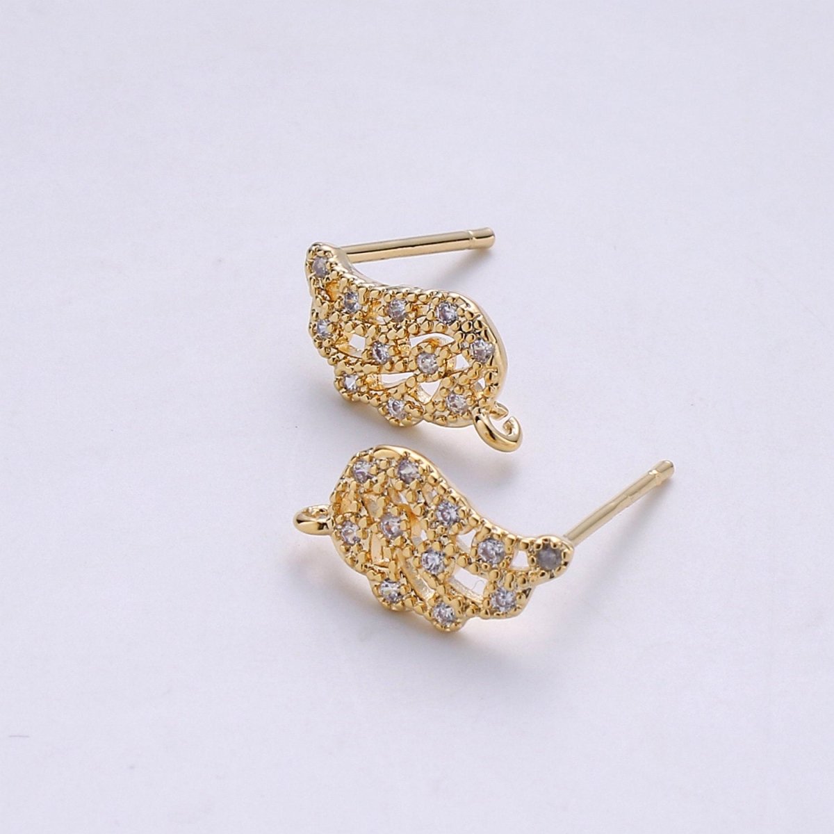 Wing Stud Earring Charm • 24k Gold plated• Micro Pave angel wing • Jewelry Making Supplies • Open Link for Jewelry Making Supply K-411 PAIR - DLUXCA