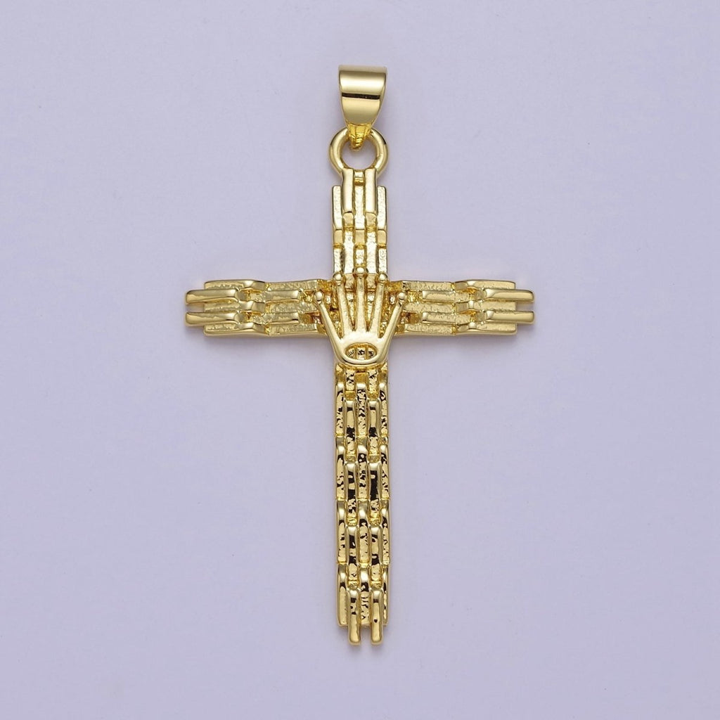Yellow Gold Cross Charms Religious Pendant for DIY Jewelry Supply J-491 - DLUXCA
