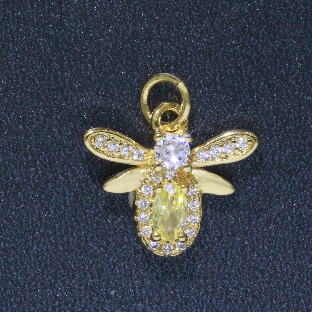 Yellow Gold plated Cz Mini bee Charm Tiny Charm Micro Pave Animal Queen Bee E-912 - DLUXCA