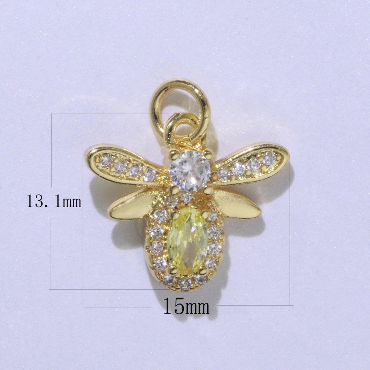 Yellow Gold plated Cz Mini bee Charm Tiny Charm Micro Pave Animal Queen Bee E-912 - DLUXCA