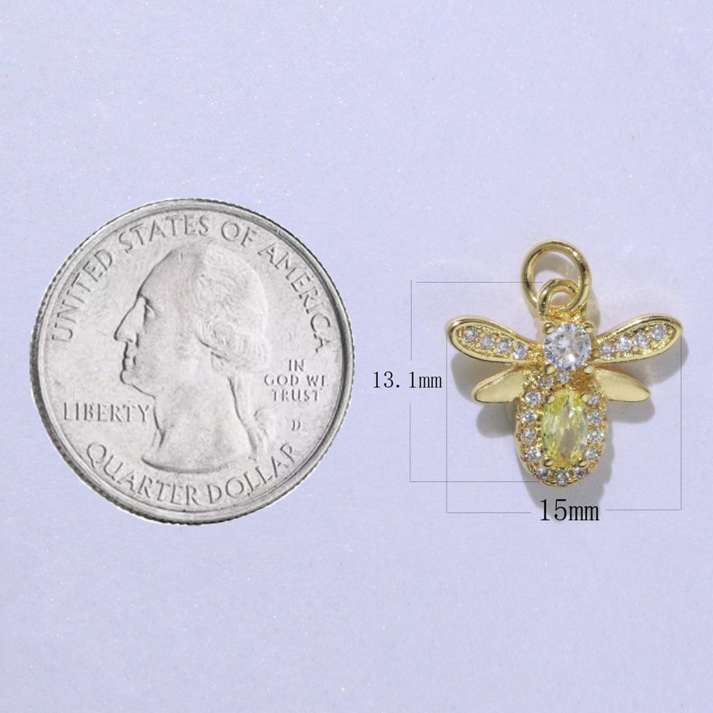 Yellow Gold plated Cz Mini bee Charm Tiny Charm Micro Pave Animal Queen Bee E-912 - DLUXCA