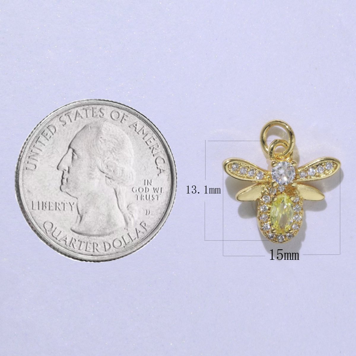 Yellow Gold plated Cz Mini bee Charm Tiny Charm Micro Pave Animal Queen Bee E-912 - DLUXCA