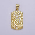 Yellow Gold Tag Pendant Crescent Moon With Cat Charm For Dangle Pendant Necklace J-320 - DLUXCA