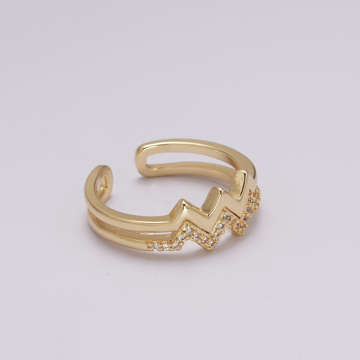 Zig zag stacking Ring Gold, 24K gold plated wave stacking ring, zig zag ring, thin stacking ring gold Open Adjustable U-121 - DLUXCA