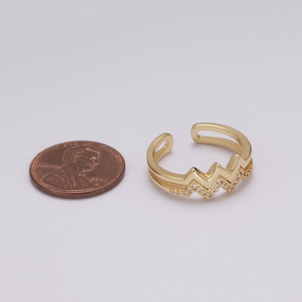 Zig zag stacking Ring Gold, 24K gold plated wave stacking ring, zig zag ring, thin stacking ring gold Open Adjustable U-121 - DLUXCA
