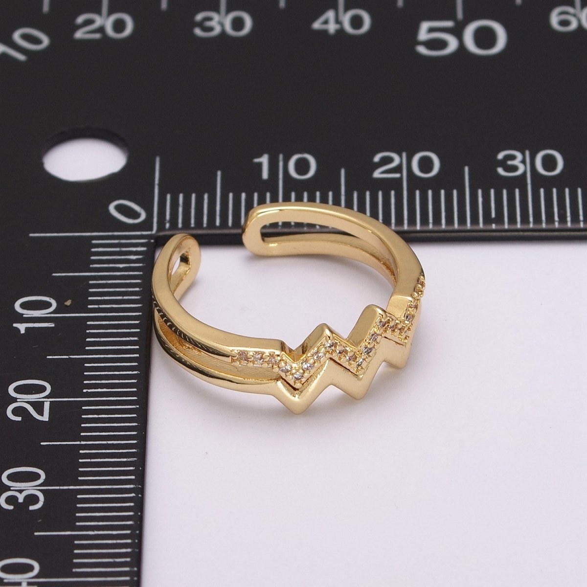 Zig zag stacking Ring Gold, 24K gold plated wave stacking ring, zig zag ring, thin stacking ring gold Open Adjustable U-121 - DLUXCA