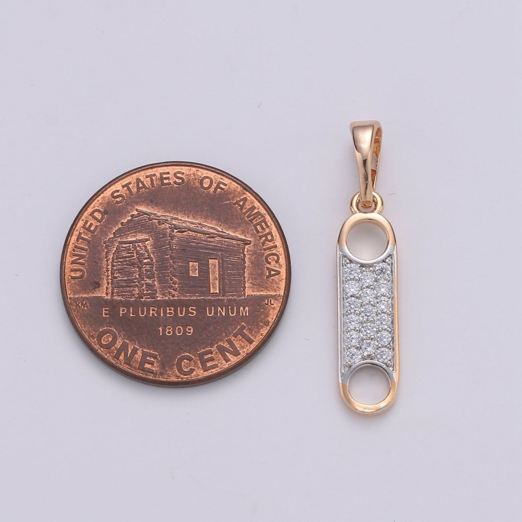 Zipper Charm Rose Gold plated Pendant Dangle Charm cubic zirconia Charm for Necklace Component, J-100 - DLUXCA