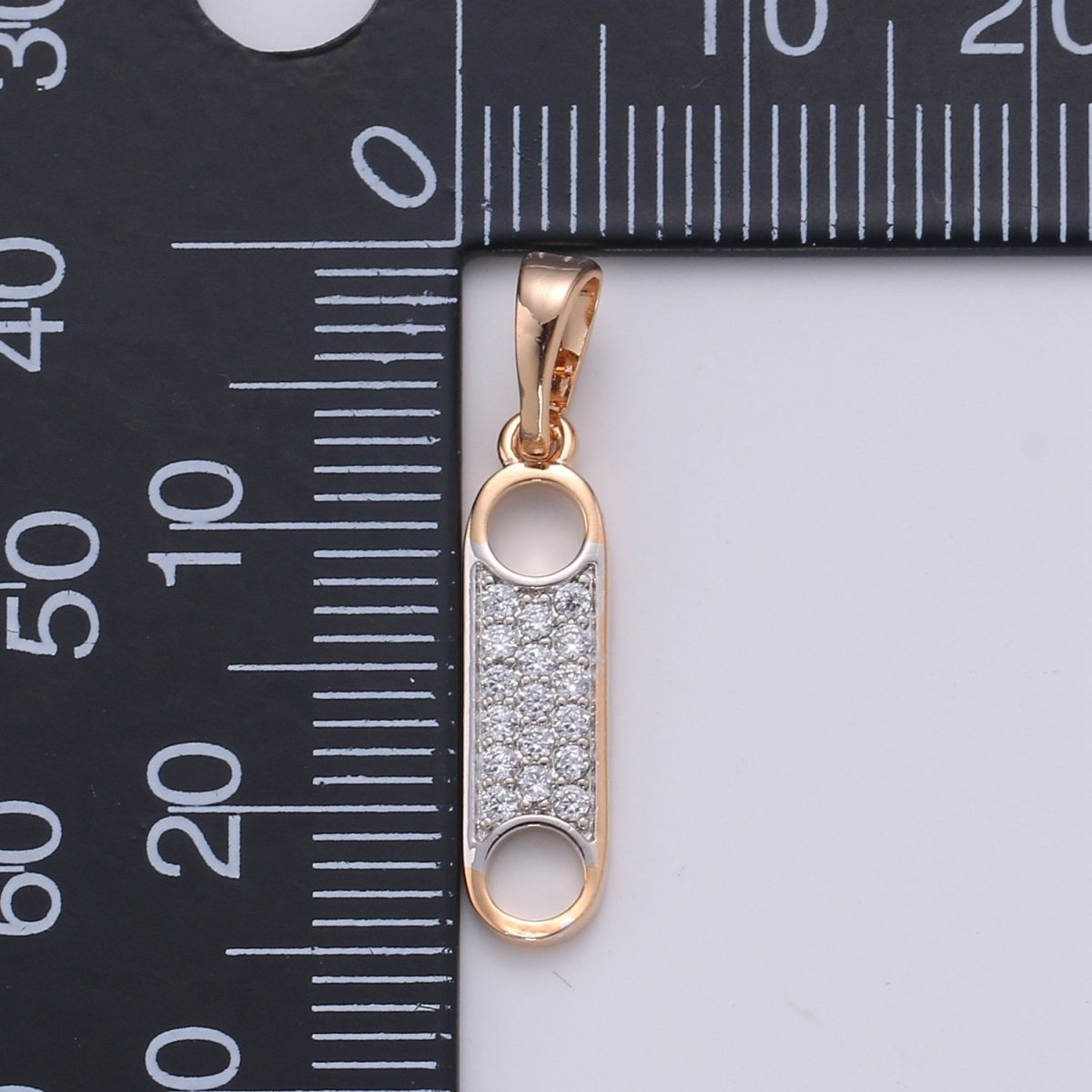 Zipper Charm Rose Gold plated Pendant Dangle Charm cubic zirconia Charm for Necklace Component, J-100 - DLUXCA