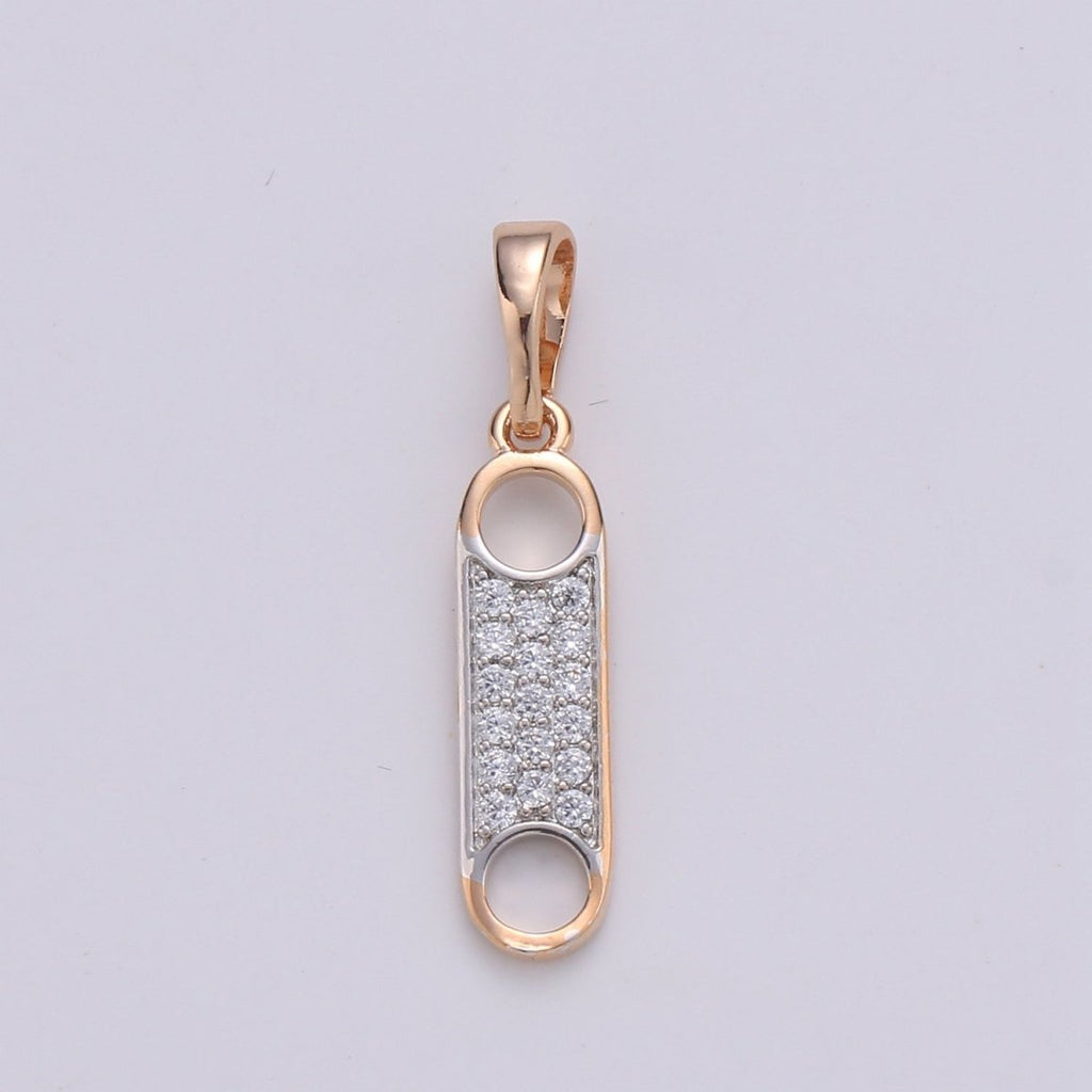 Zipper Charm Rose Gold plated Pendant Dangle Charm cubic zirconia Charm for Necklace Component, J-100 - DLUXCA