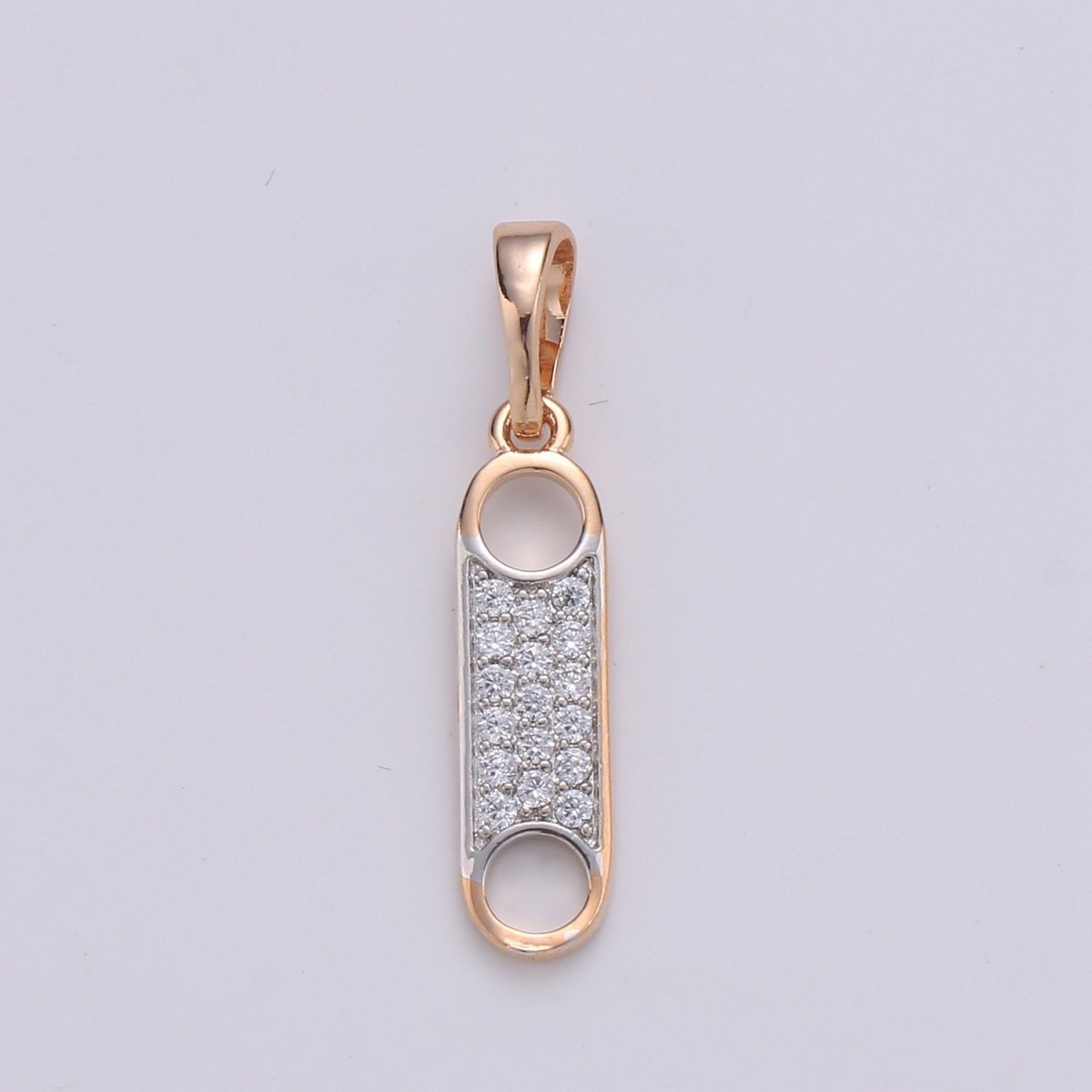 Zipper Charm Rose Gold plated Pendant Dangle Charm cubic zirconia Charm for Necklace Component, J-100 - DLUXCA