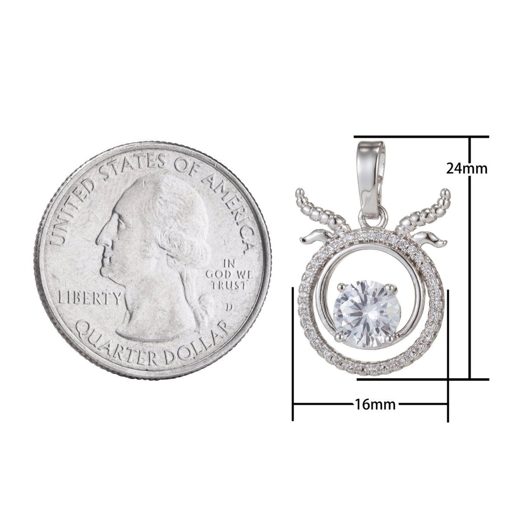 Zodiac Sign Aries Taurus Gemini Cancer Leo Virgo Libra Scorpio Sagittarius Capricorn Aquarius Pisces Gold plated Silver Cubic Zircon Crystal Pendants I-551~I-562