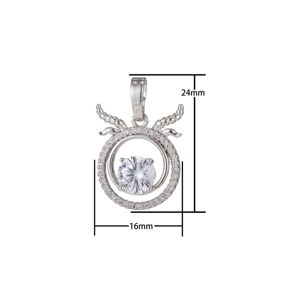 Zodiac Sign Aries Taurus Gemini Cancer Leo Virgo Libra Scorpio Sagittarius Capricorn Aquarius Pisces Gold plated Silver Cubic Zircon Crystal Pendants I-551~I-562